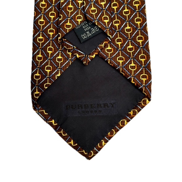 Burberry London Silk Tie Geometric Brown Gold Blue Made In Italy - Picture 6 of 9